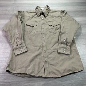 LAPCO FR Shirt Mens 18L Khaki Western Pearl Snap Workwear 100% Cotton Mexico